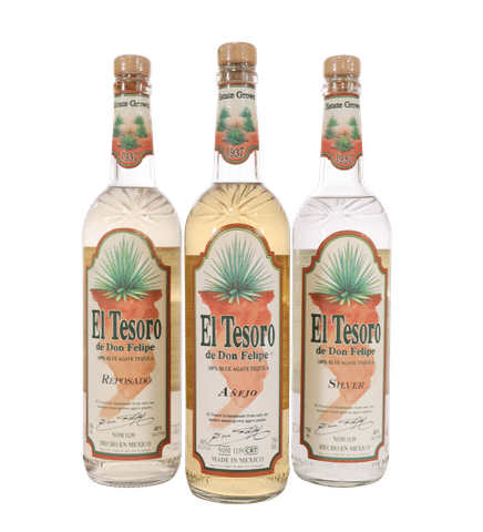 Tequila El Tesoro De Don Felipe Estate Grown Silver/Reposado/Anejo, 1990's Release (3 Bottles)